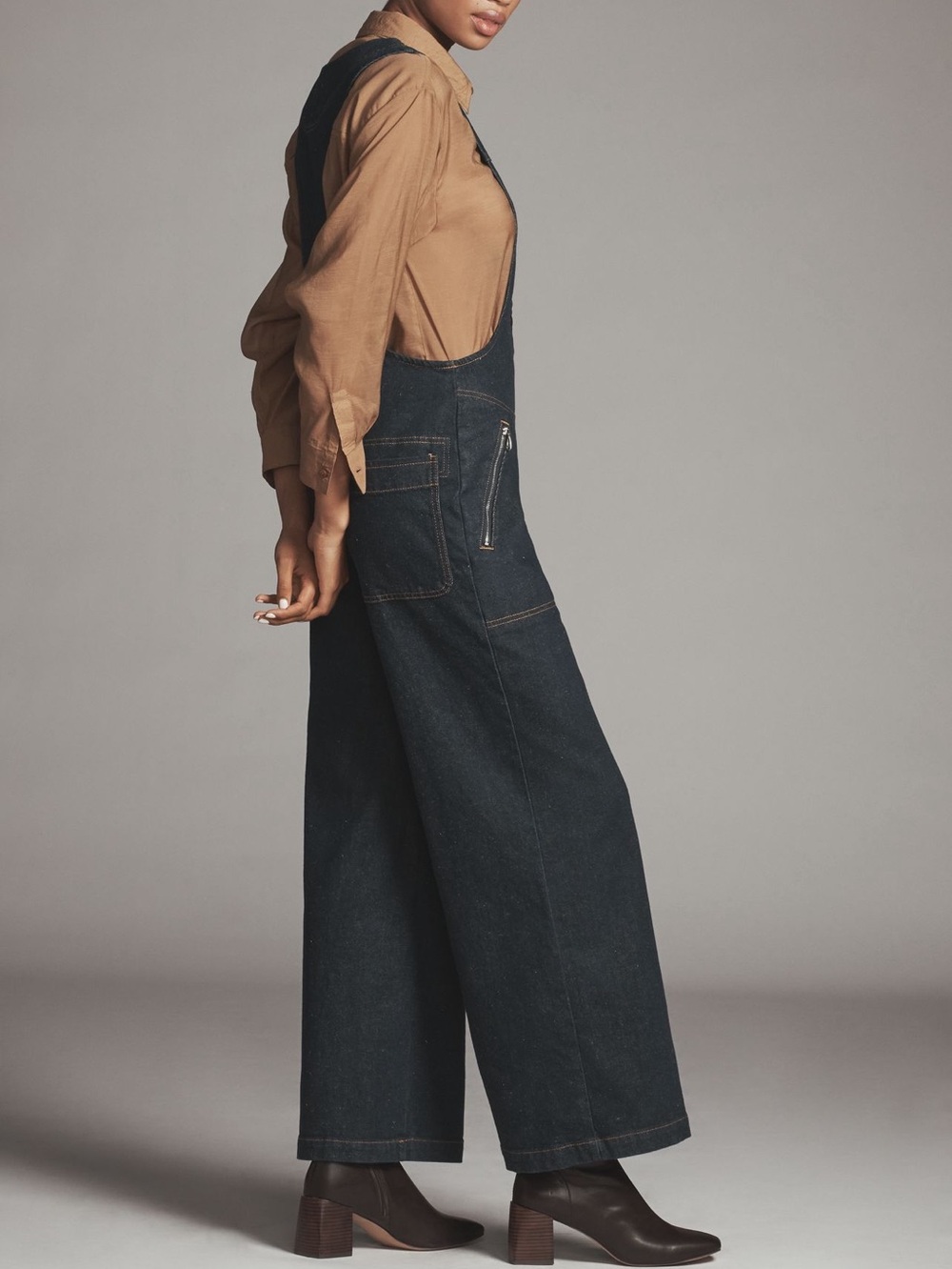 Anthropologie Denim Overalls Maeve Button Front Jumpsuit New Dark Blue Size 8
